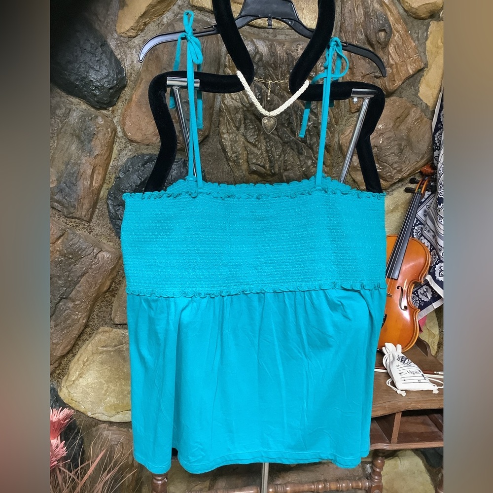 Turquoise elastic stretch spaghetti strap top